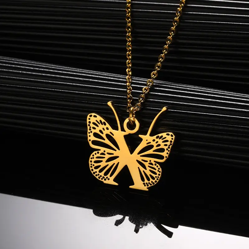 Stainless Steel Butterfly Necklace with 26 Letter Clavicle Pendant — feature 36