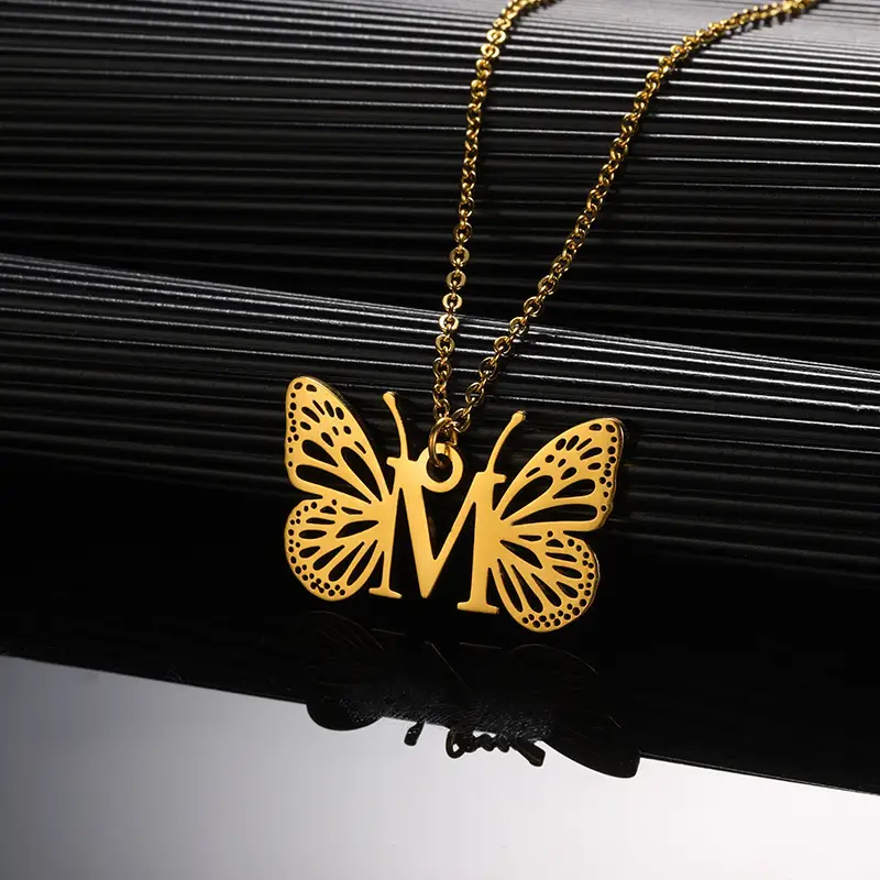 Stainless Steel Butterfly Necklace with 26 Letter Clavicle Pendant — feature 38