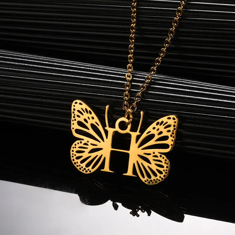Stainless Steel Butterfly Necklace with 26 Letter Clavicle Pendant — feature 39