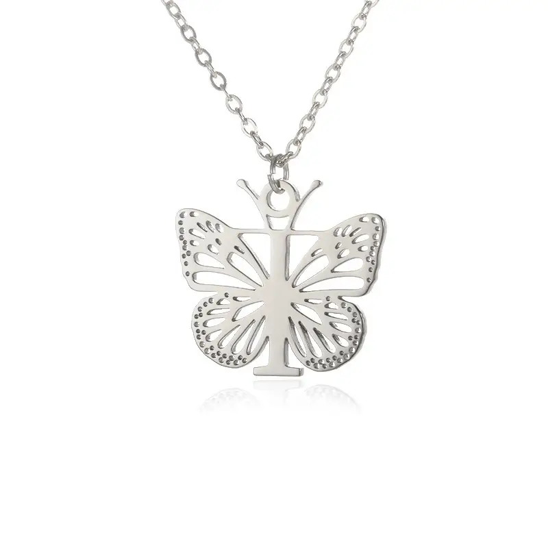 Stainless Steel Butterfly Necklace with 26 Letter Clavicle Pendant — feature 41