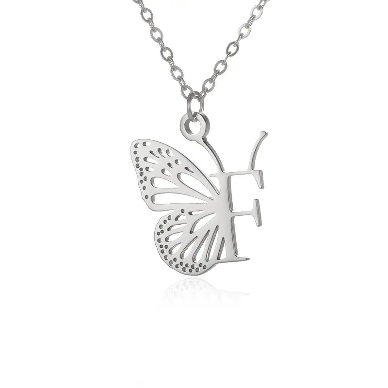 Stainless Steel Butterfly Necklace with 26 Letter Clavicle Pendant — feature 43