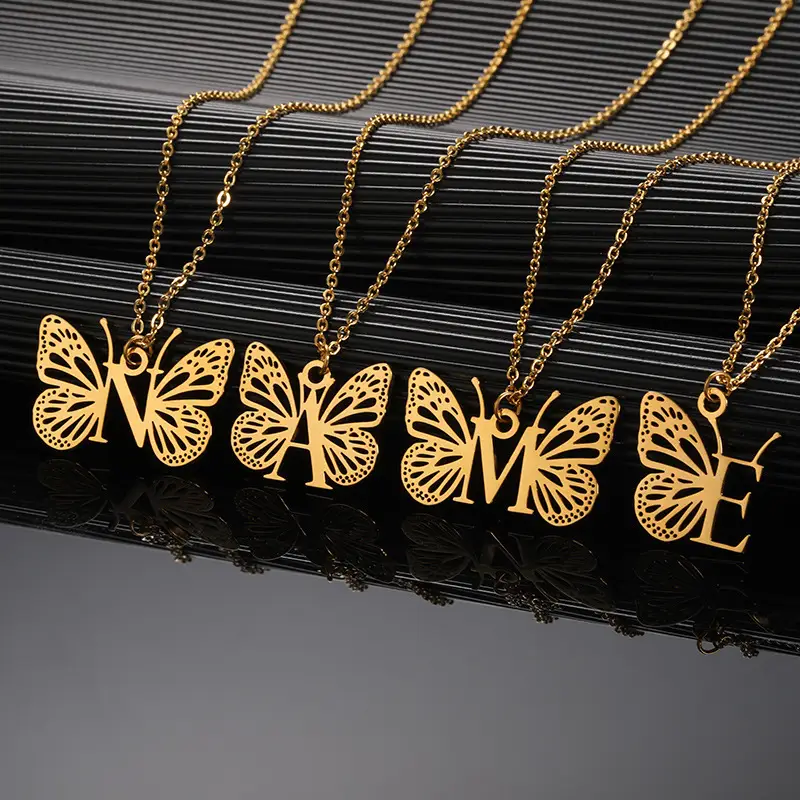 Stainless Steel Butterfly Necklace with 26 Letter Clavicle Pendant — feature 9