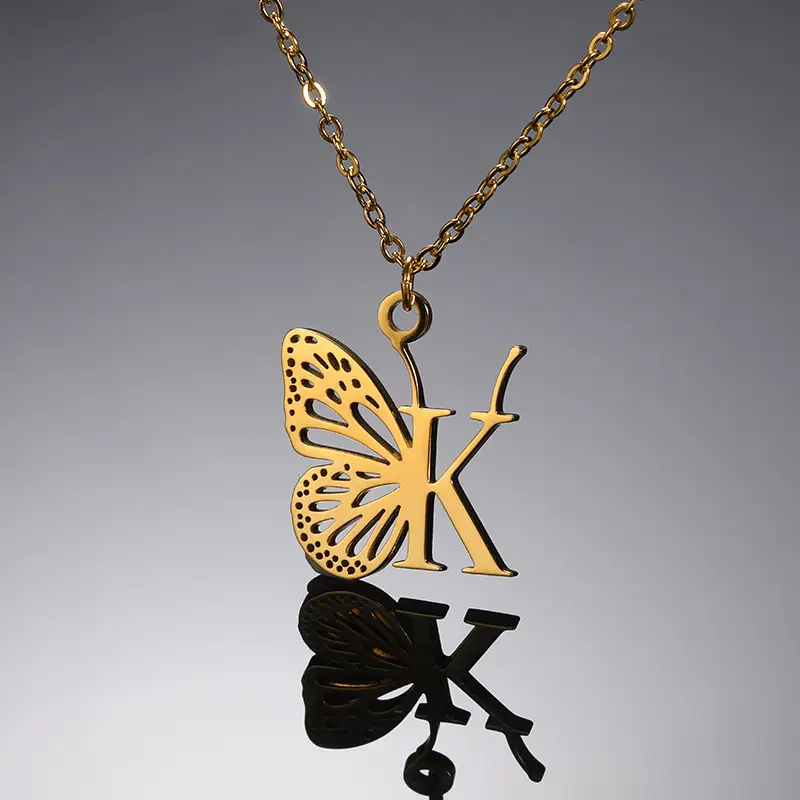 Stainless Steel Butterfly Necklace with 26 Letter Clavicle Pendant - Image 12