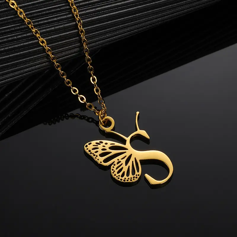 Stainless Steel Butterfly Necklace with 26 Letter Clavicle Pendant - Image 21