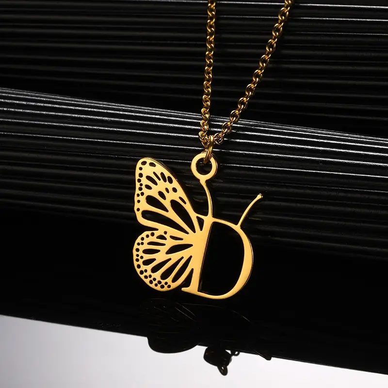Stainless Steel Butterfly Necklace with 26 Letter Clavicle Pendant - Image 4
