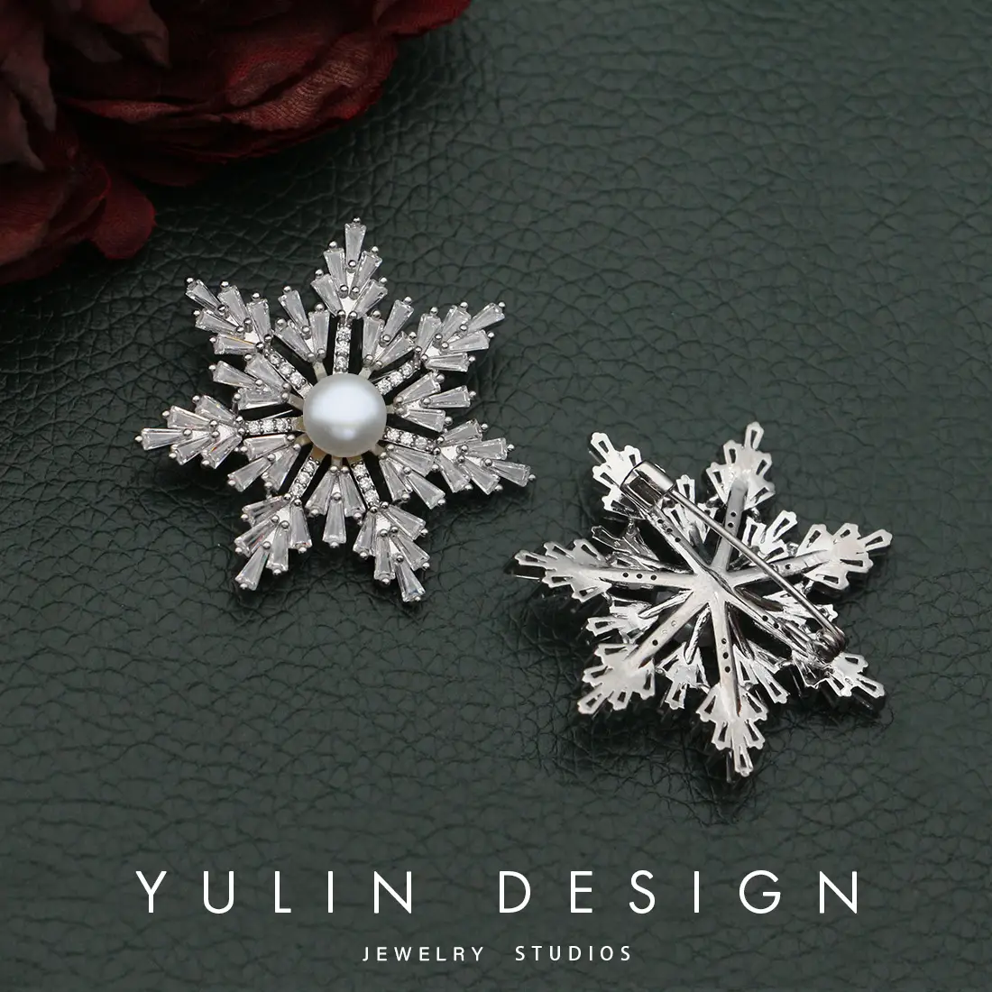 Freshwater Pearl Snowflake Coat Brooch High-end Women's Corsage Light Luxury Design - Image 3