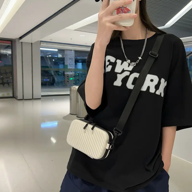 White Striped Shoulder Bag for Women Mobile Accessory - Image 6