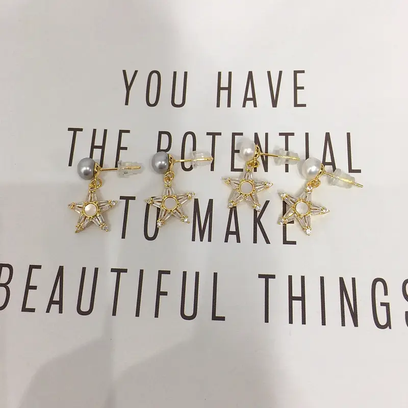 Natural Pearl Star Earrings for Women 18K Gold