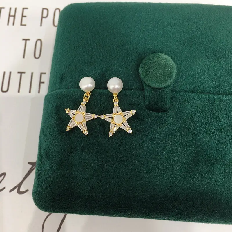 Natural Pearl Star Earrings for Women 18K Gold — feature 11