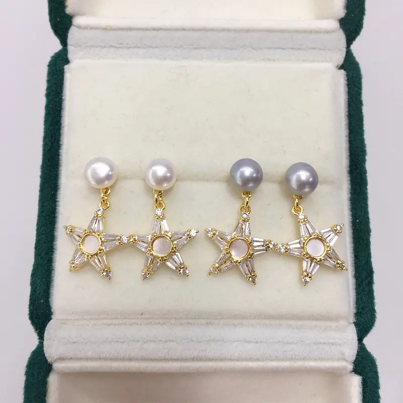 Natural Pearl Star Earrings for Women 18K Gold — feature 13