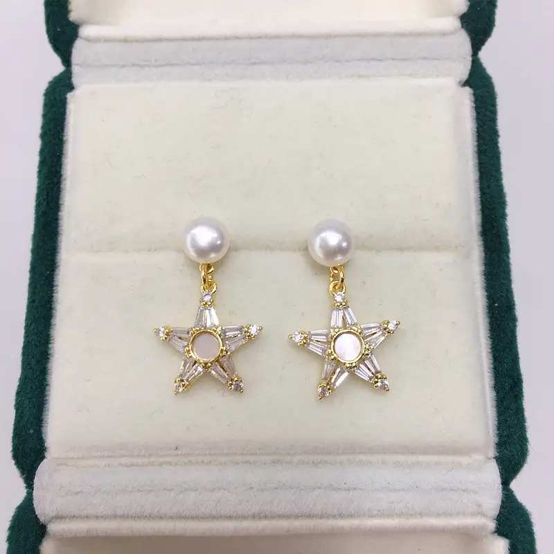 Natural Pearl Star Earrings for Women 18K Gold — feature 14
