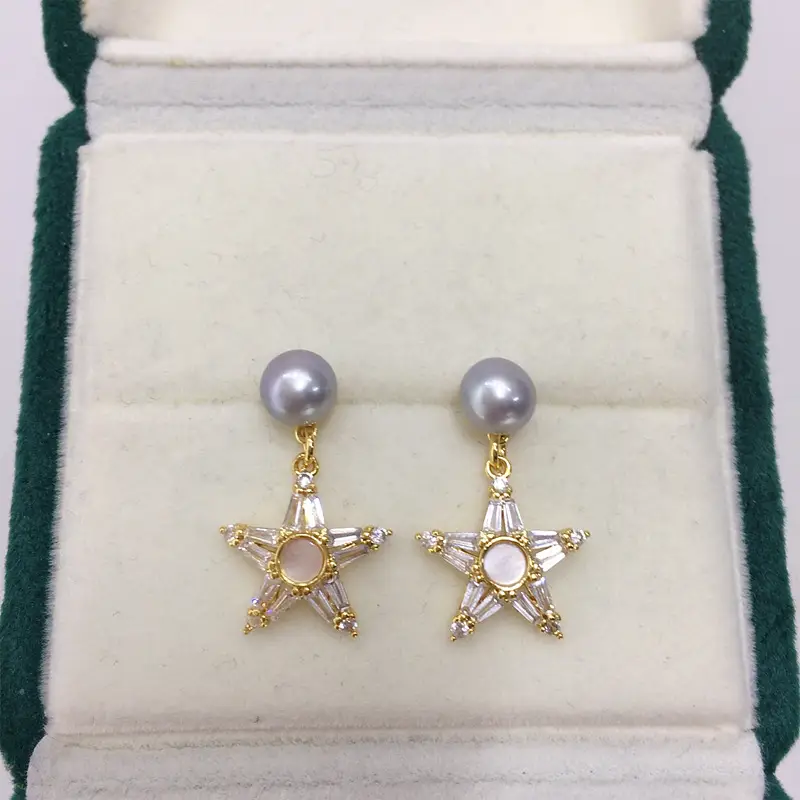 Natural Pearl Star Earrings for Women 18K Gold — feature 15