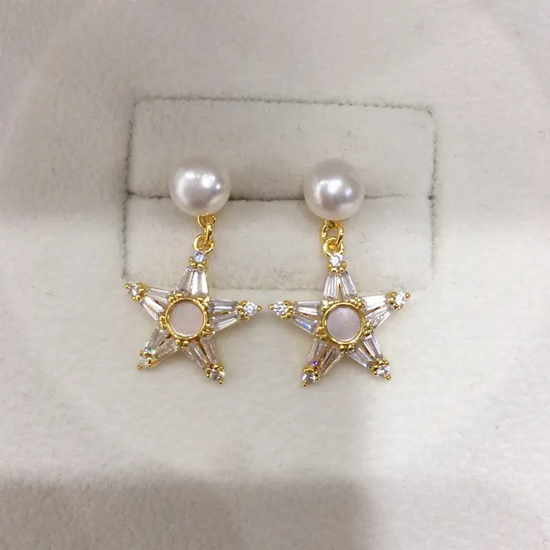 Natural Pearl Star Earrings for Women 18K Gold — feature 2