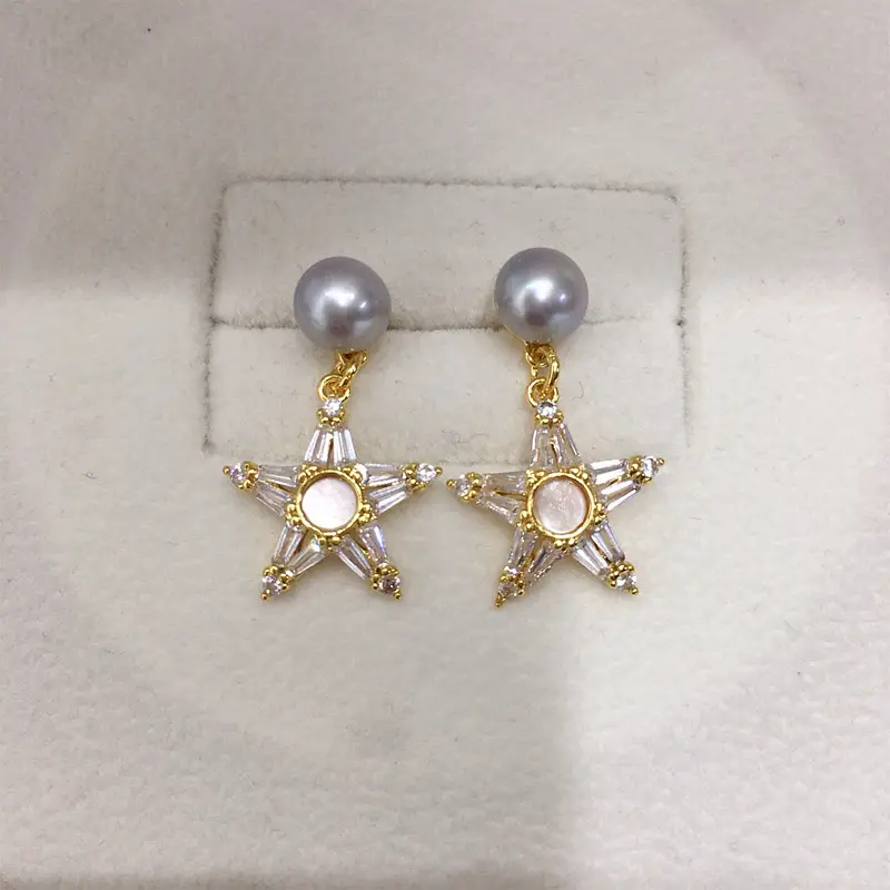 Natural Pearl Star Earrings for Women 18K Gold — feature 3