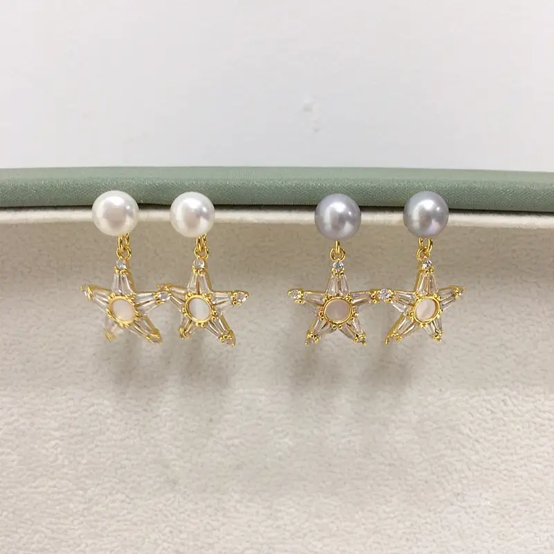 Natural Pearl Star Earrings for Women 18K Gold — feature 4