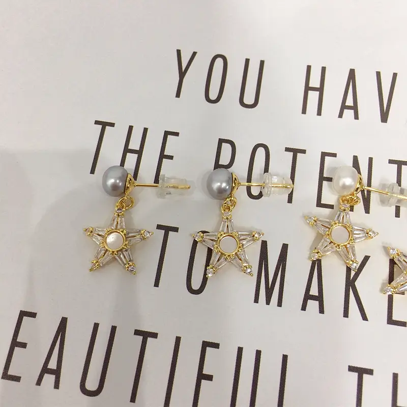 Natural Pearl Star Earrings for Women 18K Gold — feature 9