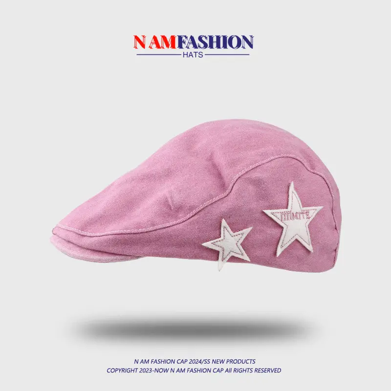 Women Pink Five Point Star Denim Cap - Image 3
