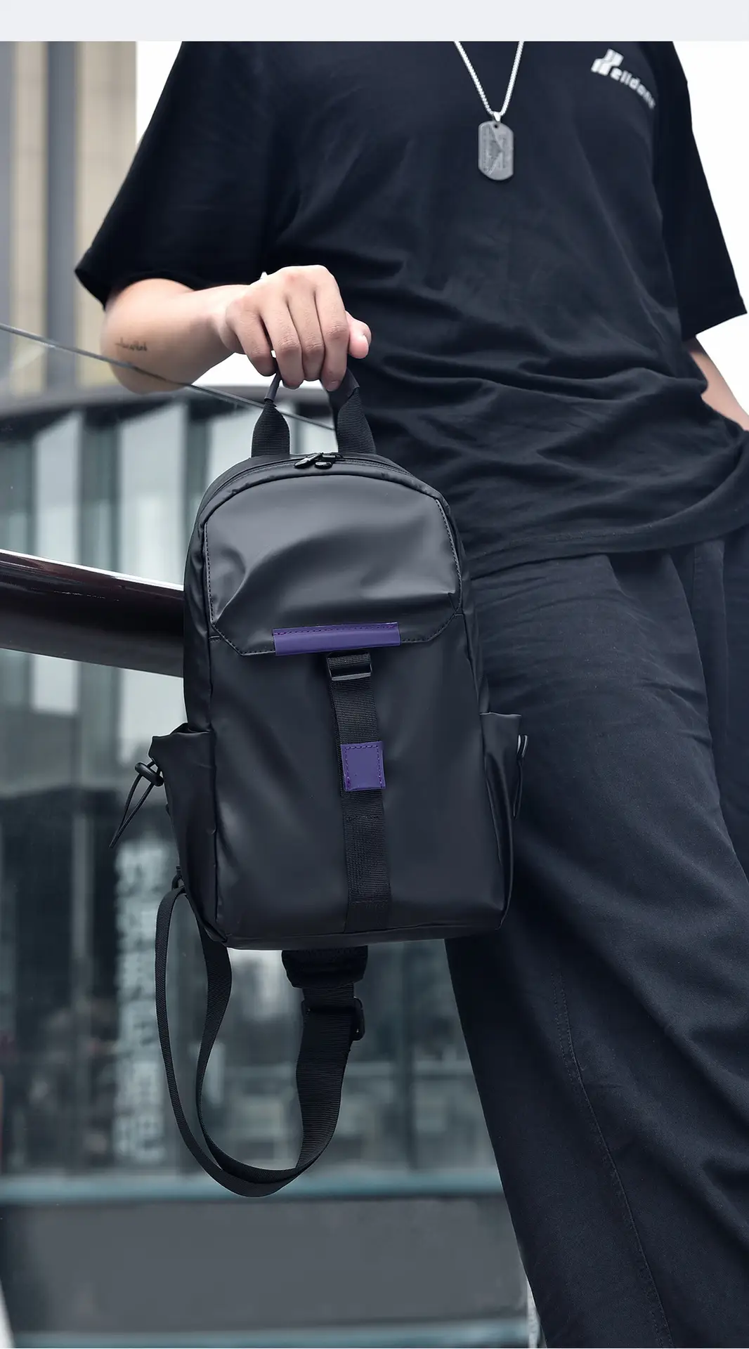 Men's Large Capacity Shoulder Bag with Purple Accents — feature 4
