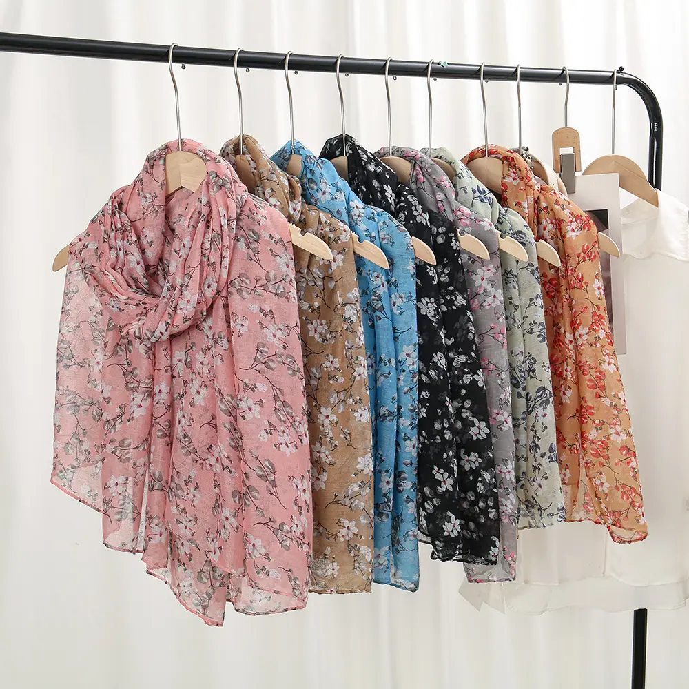 Women Silk Printed Long Scarf Brown Floral - Image 9