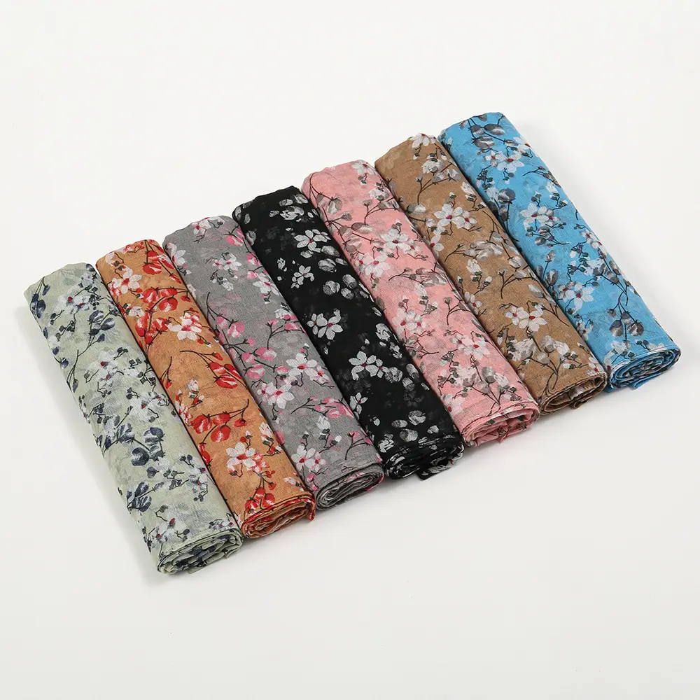 Women Silk Printed Long Scarf Brown Floral - Image 10