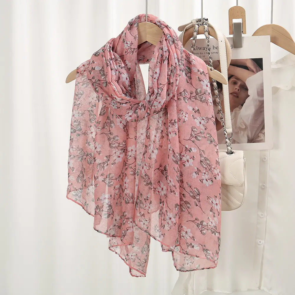 Women Silk Printed Long Scarf Brown Floral - Image 11