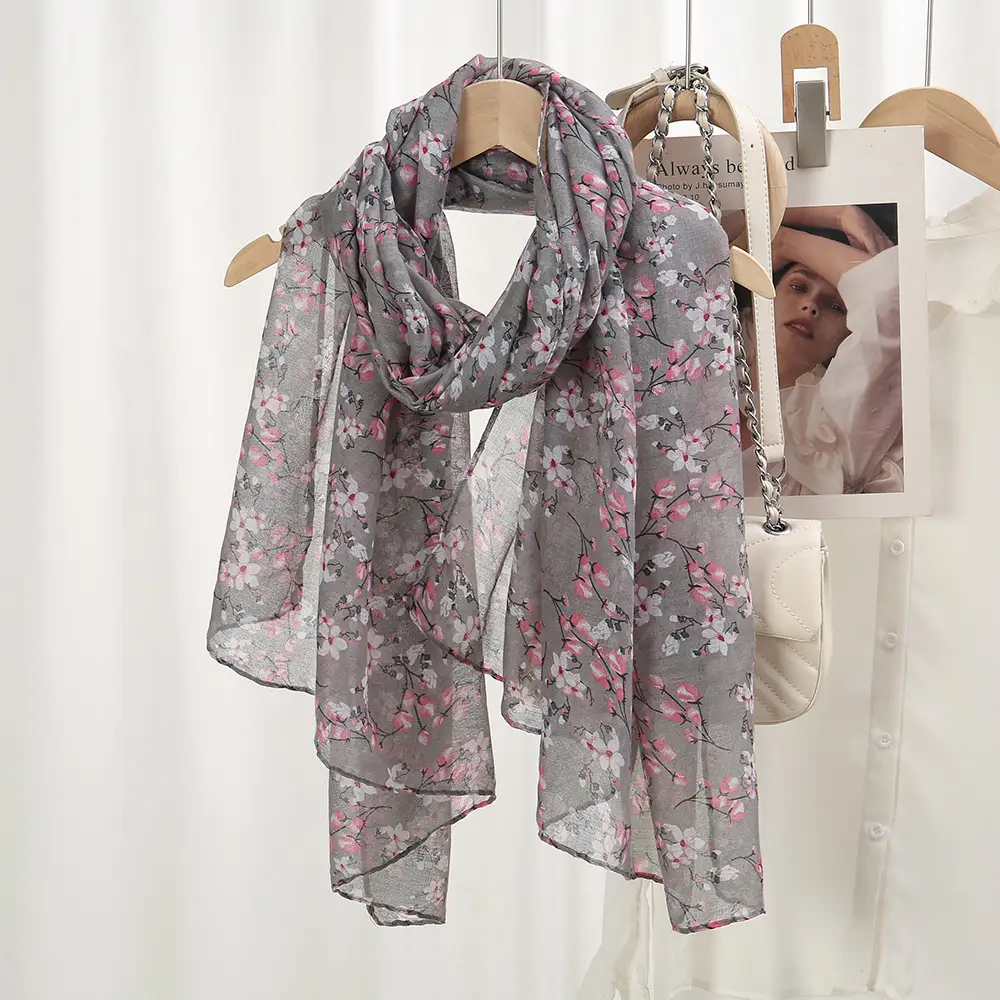 Women Silk Printed Long Scarf Brown Floral — feature 13