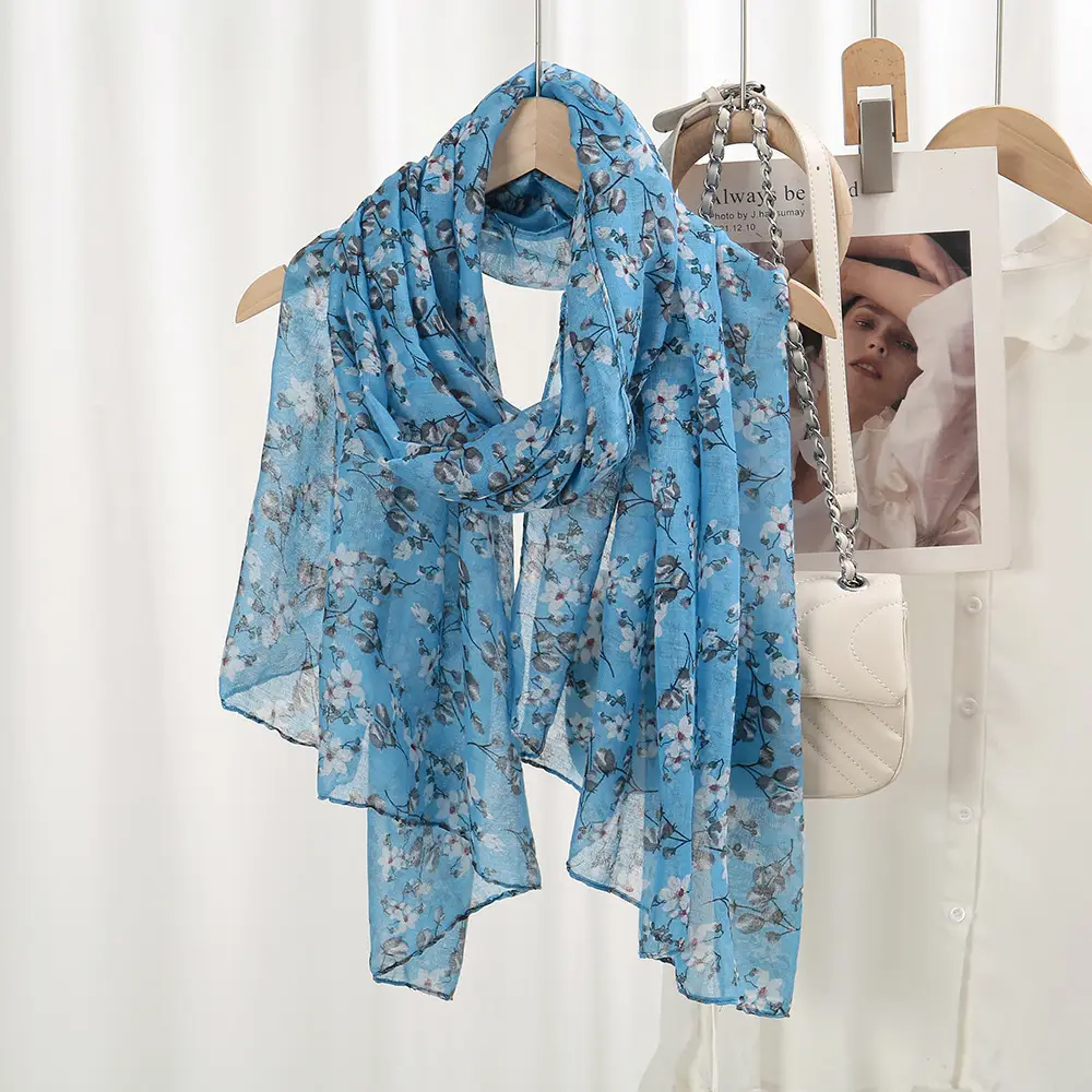 Women Silk Printed Long Scarf Brown Floral — feature 7