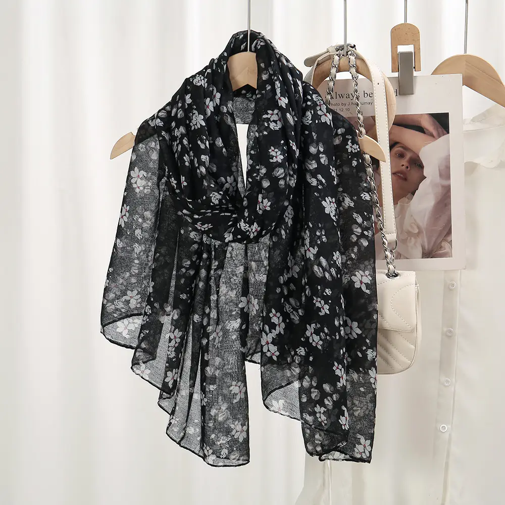 Women Silk Printed Long Scarf Brown Floral — feature 9