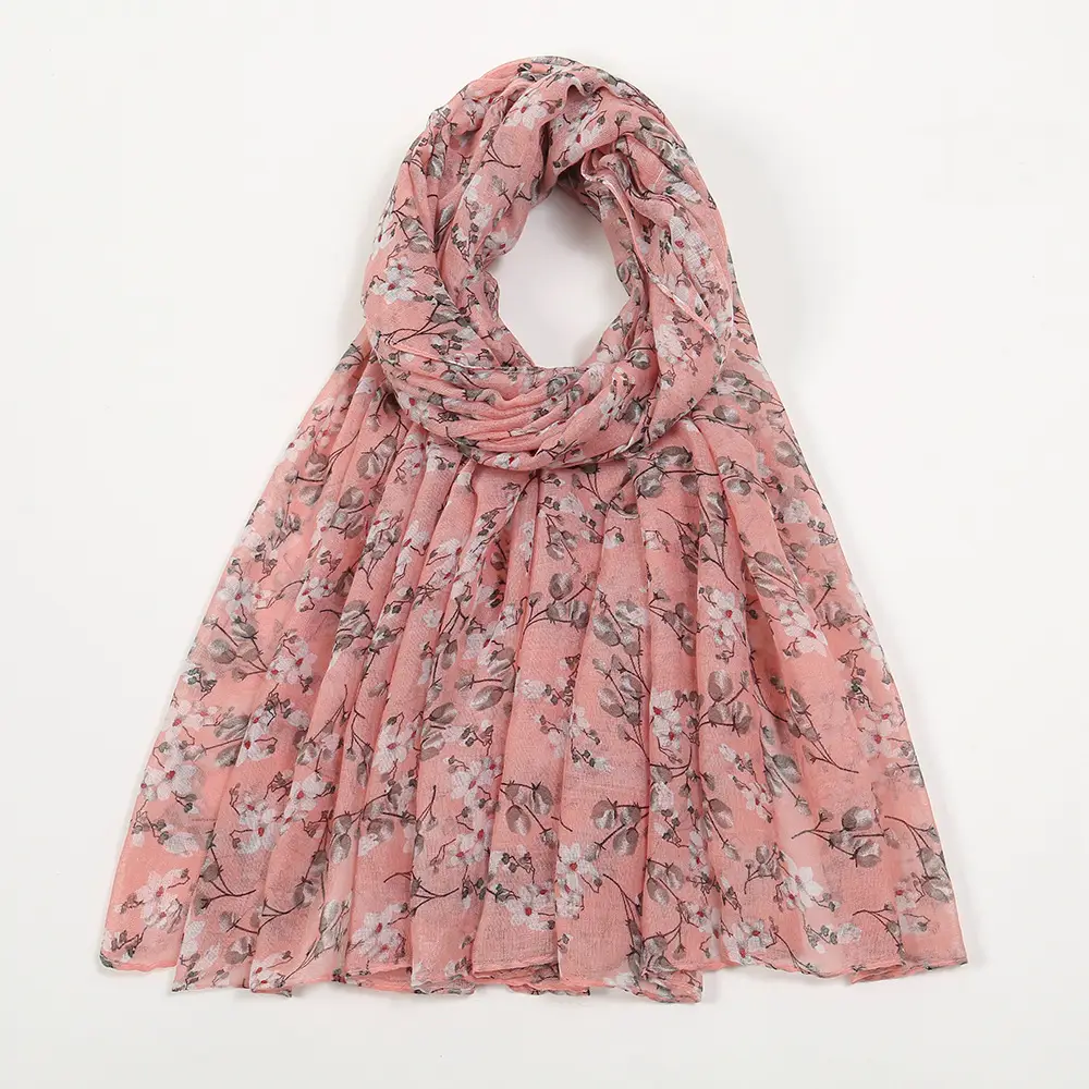Women Silk Printed Long Scarf Brown Floral - Image 2