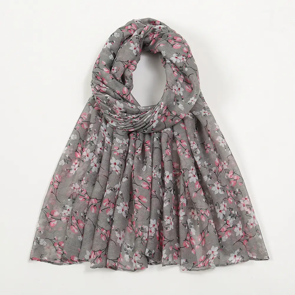 Women Silk Printed Long Scarf Brown Floral - Image 6