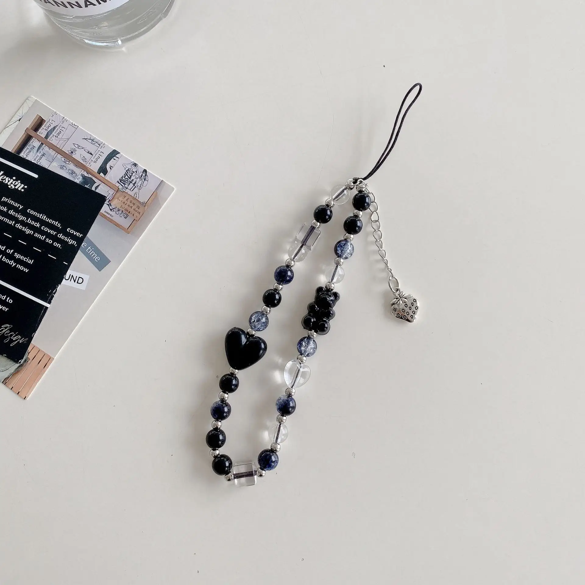 Black Heart Bow Chain with White Pearl & Heart Stripes - Image 12