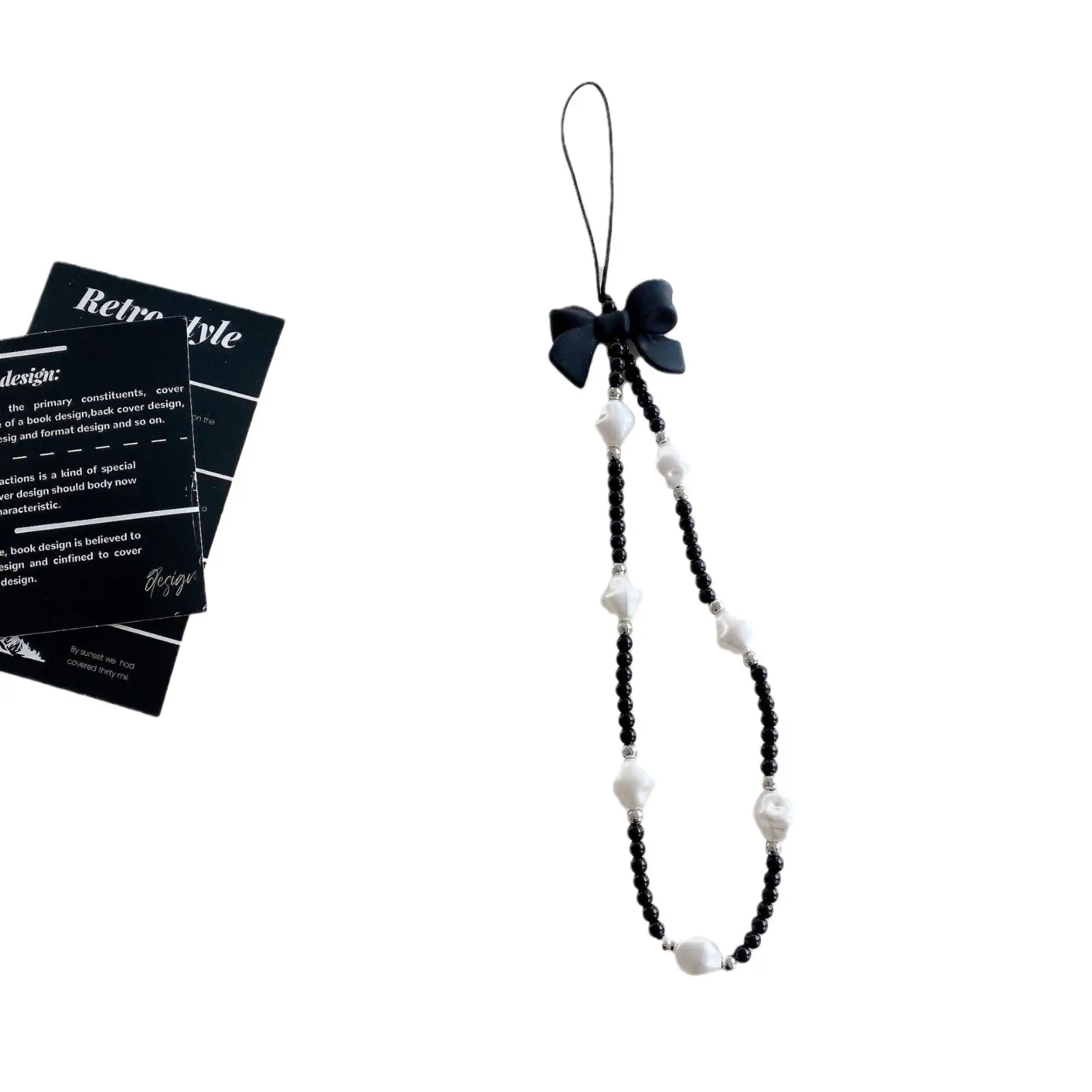 Black Heart Bow Chain with White Pearl & Heart Stripes - Image 15