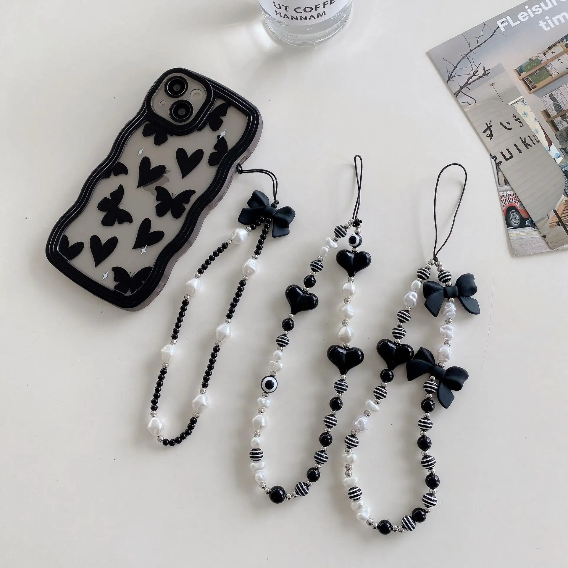 Black Heart Bow Chain with White Pearl & Heart Stripes — feature 12
