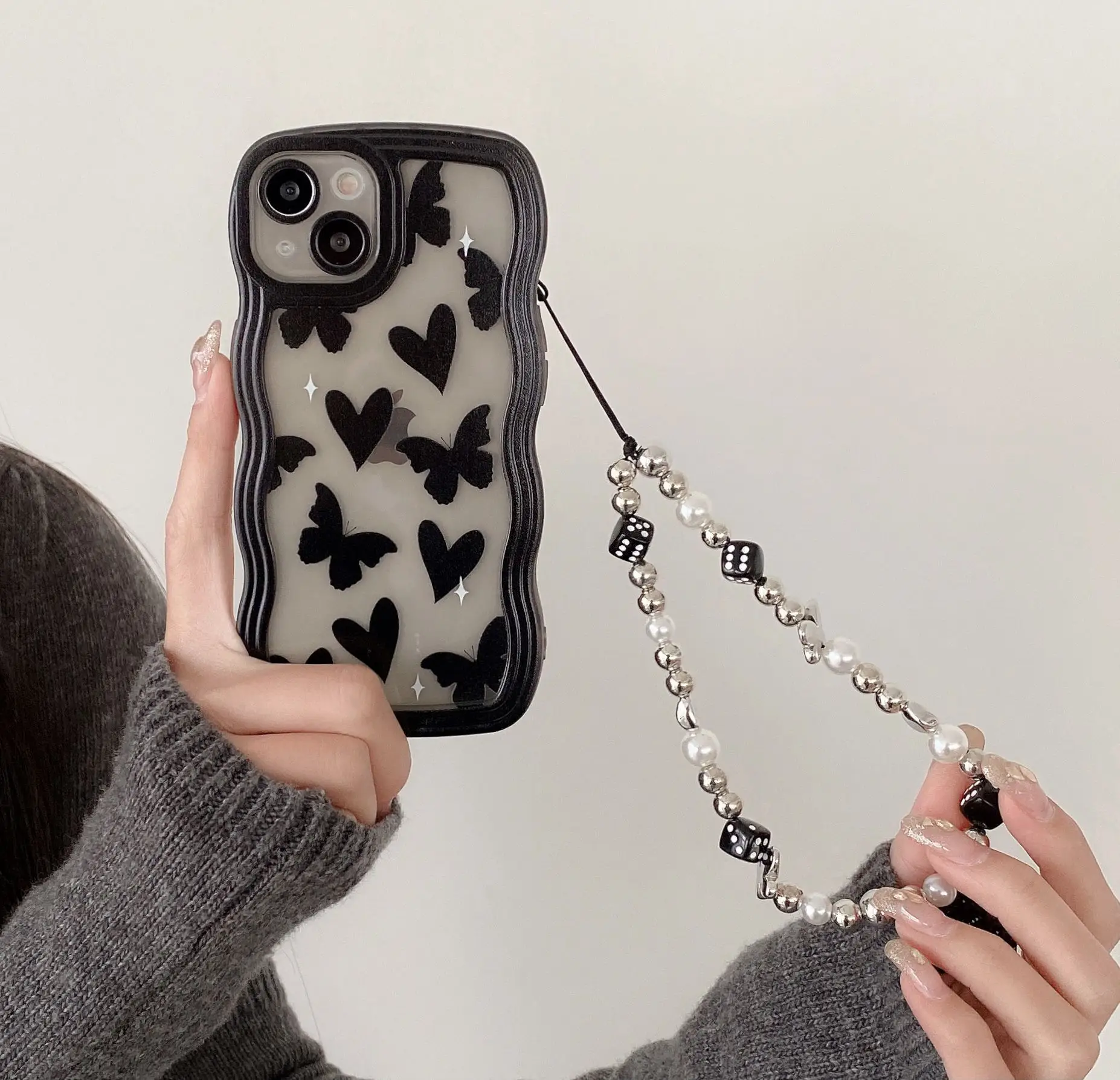 Black Heart Bow Chain with White Pearl & Heart Stripes — feature 14