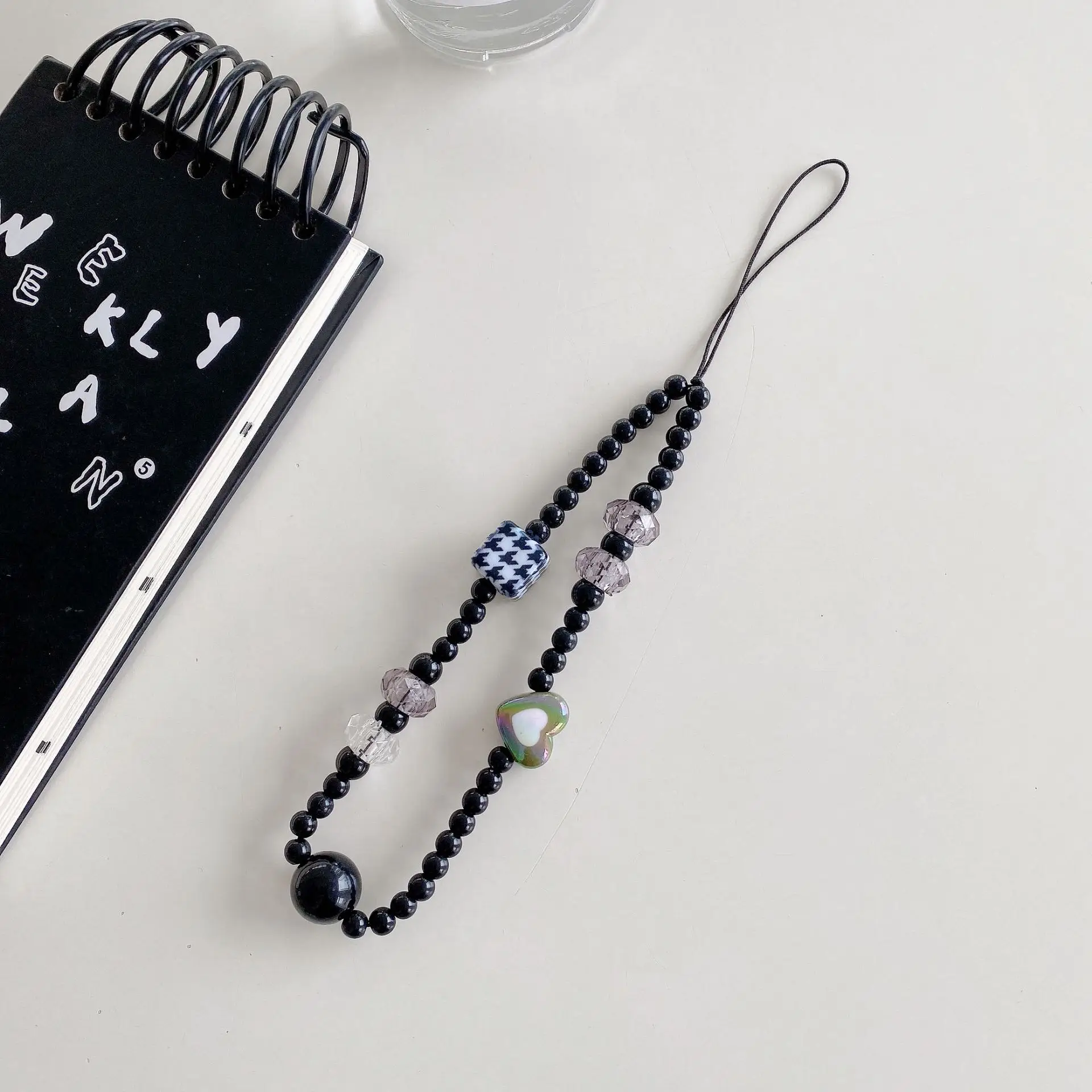 Black Heart Bow Chain with White Pearl & Heart Stripes - Image 3