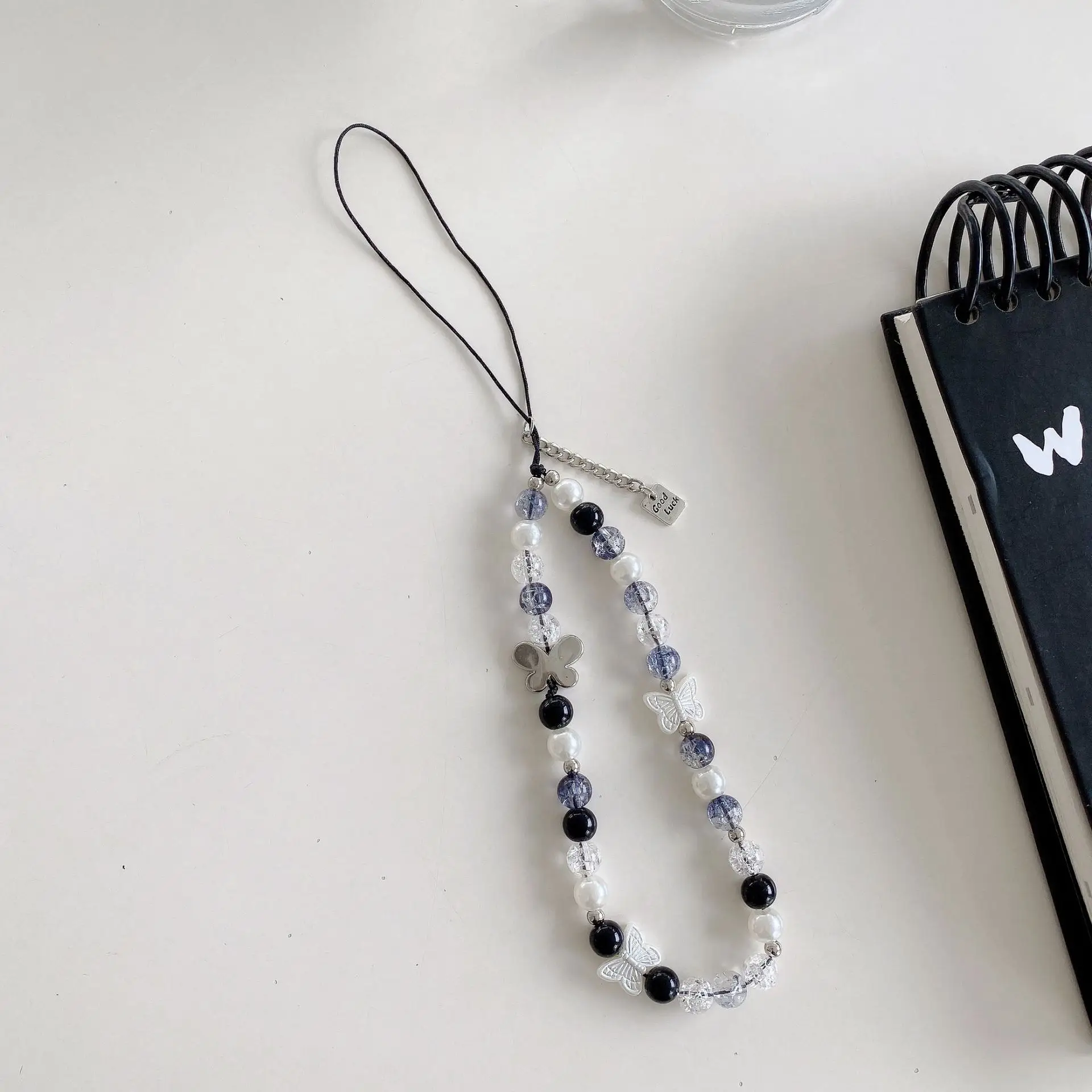 Black Heart Bow Chain with White Pearl & Heart Stripes - Image 5