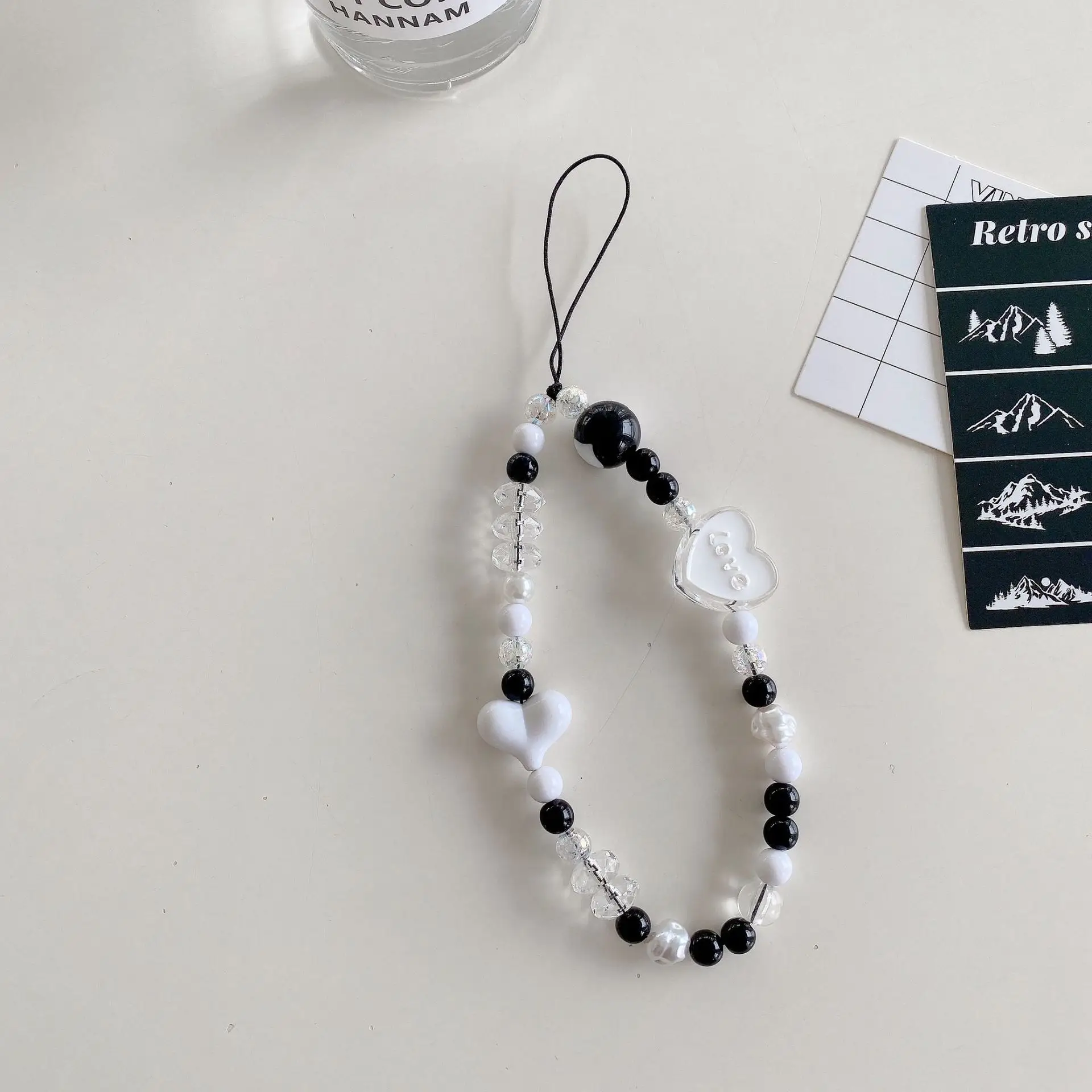 Black Heart Bow Chain with White Pearl & Heart Stripes - Image 6