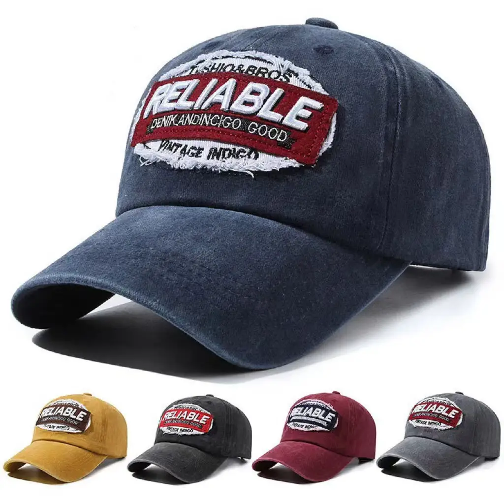 Men's Distressed Denim Peaked Cap with "Reliable" Logo - Image 6