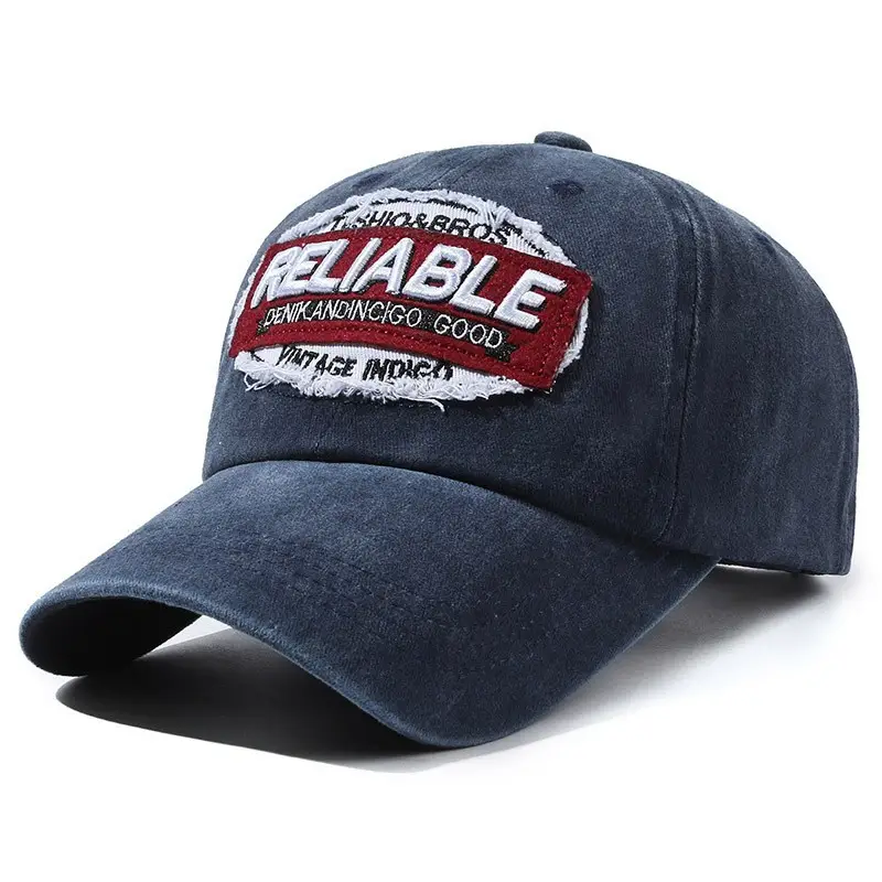 Men's Distressed Denim Peaked Cap with "Reliable" Logo - Image 8
