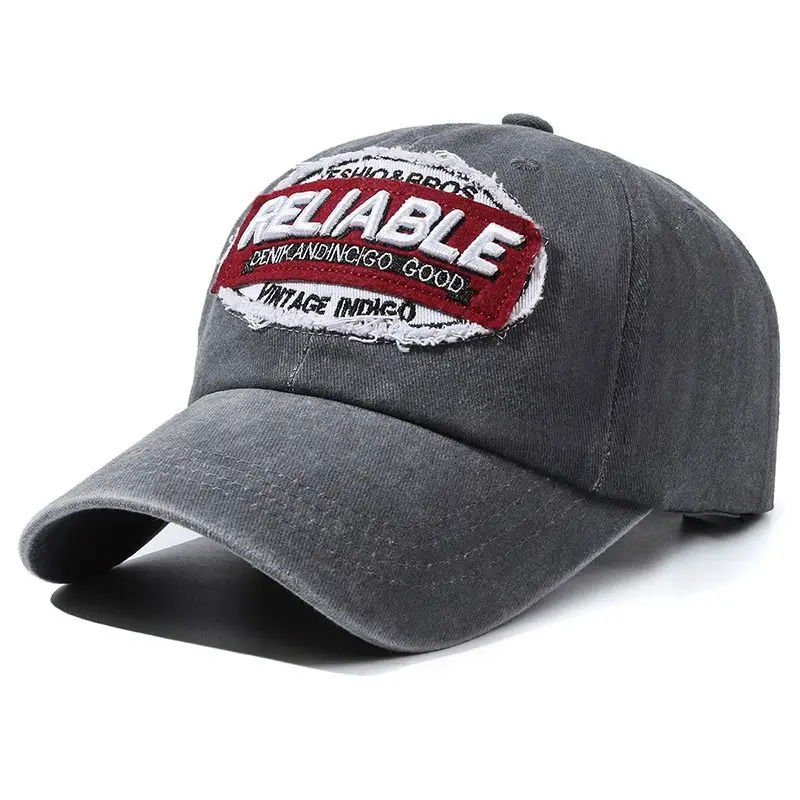 Men's Distressed Denim Peaked Cap with "Reliable" Logo - Image 3