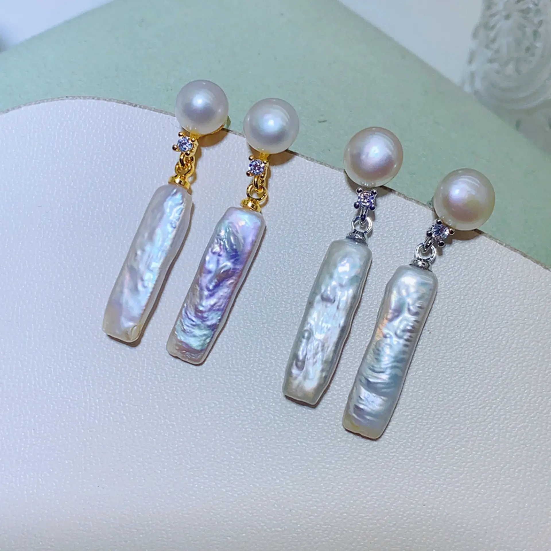 Natural Pearl Baroque Earrings for Women Silver Strip Design — feature 2
