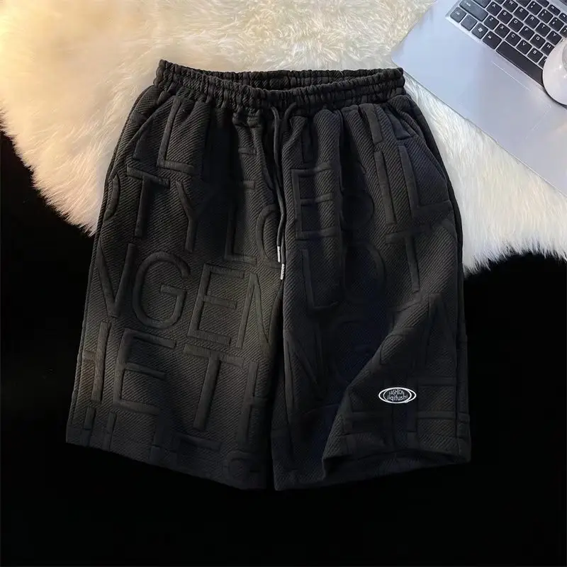 Men Cotton Loose Fit Shorts Grey 2024 - Image 3