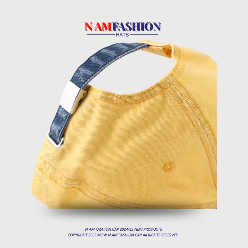 Men's Yellow Blue Washed Baseball Cap with Korean Embroidery — feature 7