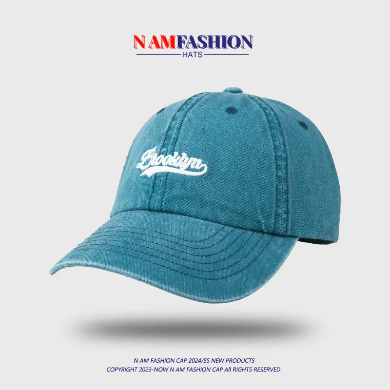 Women Denim Baseball Cap Teal Embroidered Summer — feature 9