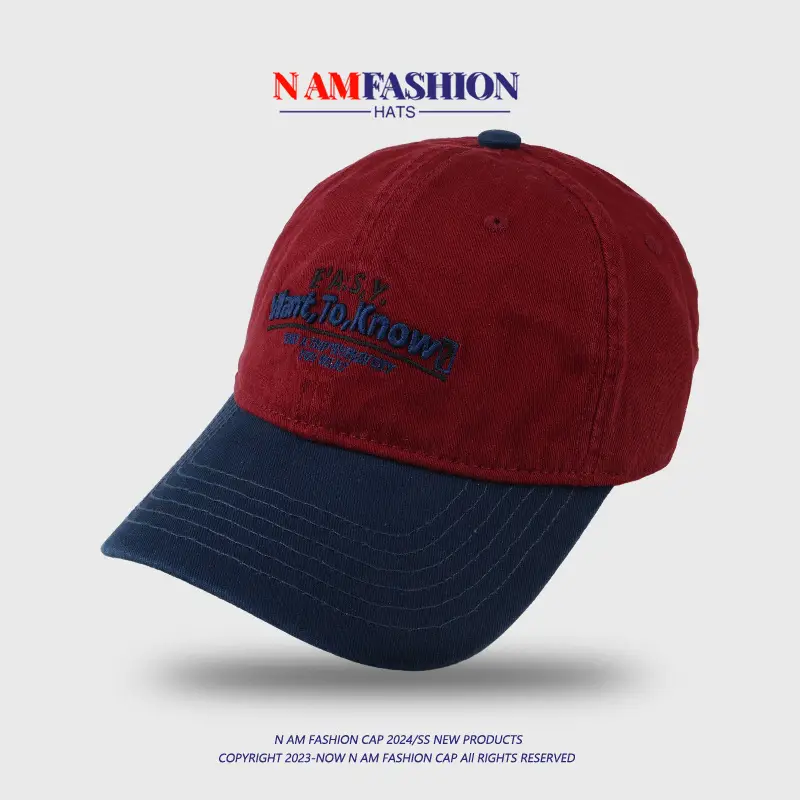 Women Retro Ins Letter Embroidered Cap Maroon White - Image 12