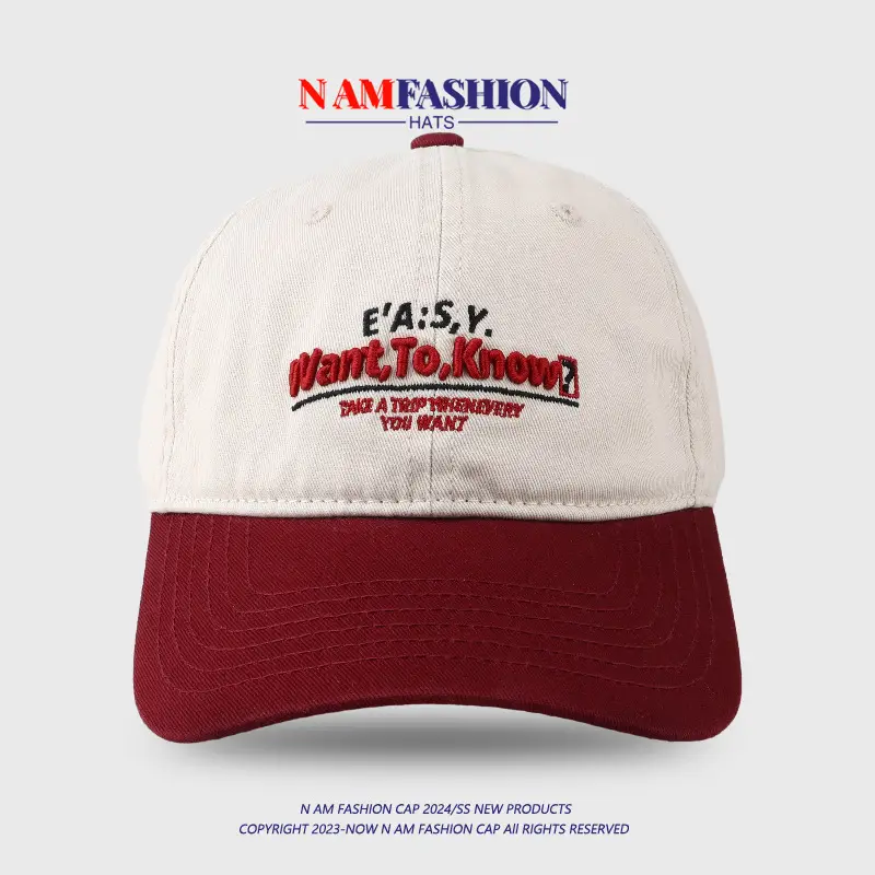 Women Retro Ins Letter Embroidered Cap Maroon White - Image 13