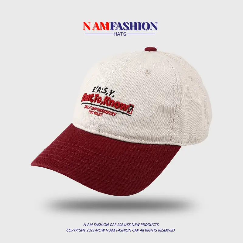 Women Retro Ins Letter Embroidered Cap Maroon White — feature 12