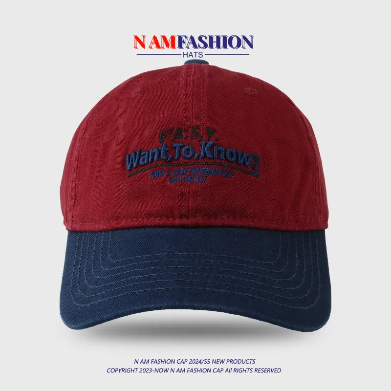 Women Retro Ins Letter Embroidered Cap Maroon White — feature 13