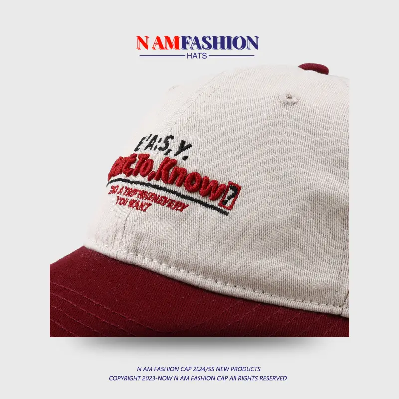 Women Retro Ins Letter Embroidered Cap Maroon White — feature 15