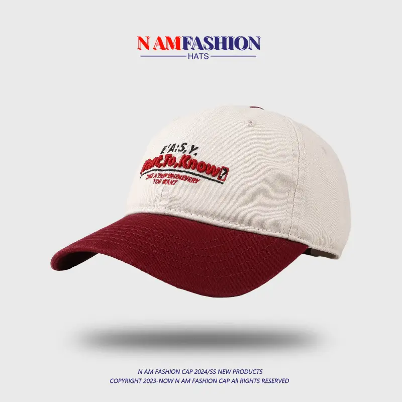 Women Retro Ins Letter Embroidered Cap Maroon White — feature 9